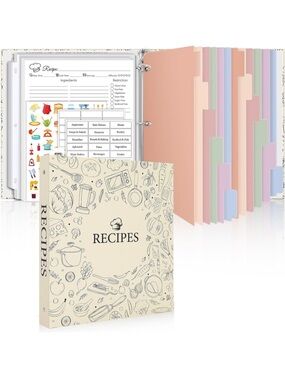 NEW in Box Recipe Binder 60 Plastic Sleeves, 12 Dividers, 60 Blank Recipe Cards